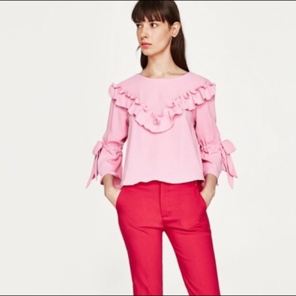 Pink ruffle Zara top